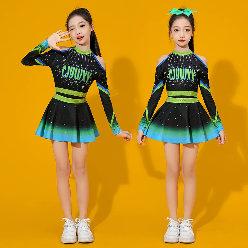 Детская одежда для выступлений чирлидинга, новая одежда для выступлений чирлидинга с длинными рукавами для девочек, танцевальная одежда, одежда для соревнований