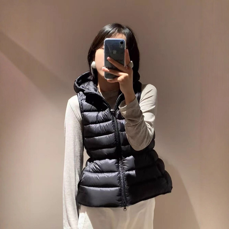 In-Stock, Immediate Dispatch: Sy Brand 2025 New Hooded Ribbed Vest, 90% White Duck Down, Autumn and Winter Warm down Vest for Women