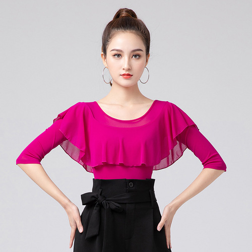 Modern dance practice clothes, national standard dance tops, Latin dance clothes, new spring and autumn dance clothes, one-piece three-quarter sleeve dance clothes