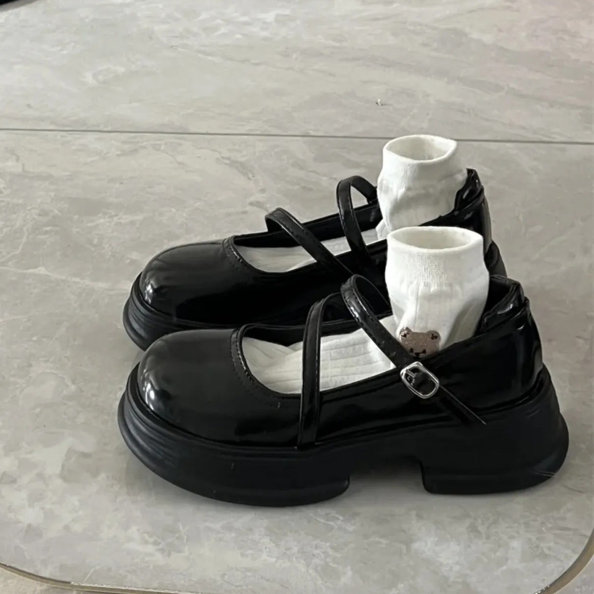 Summer retro black universal Mary Jane shoes English style platform