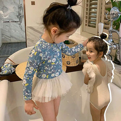 Girls one-piece sweet skirt swimsuit summer sleeveless lace fashionable mesh swimsuit swim cap little princess baby