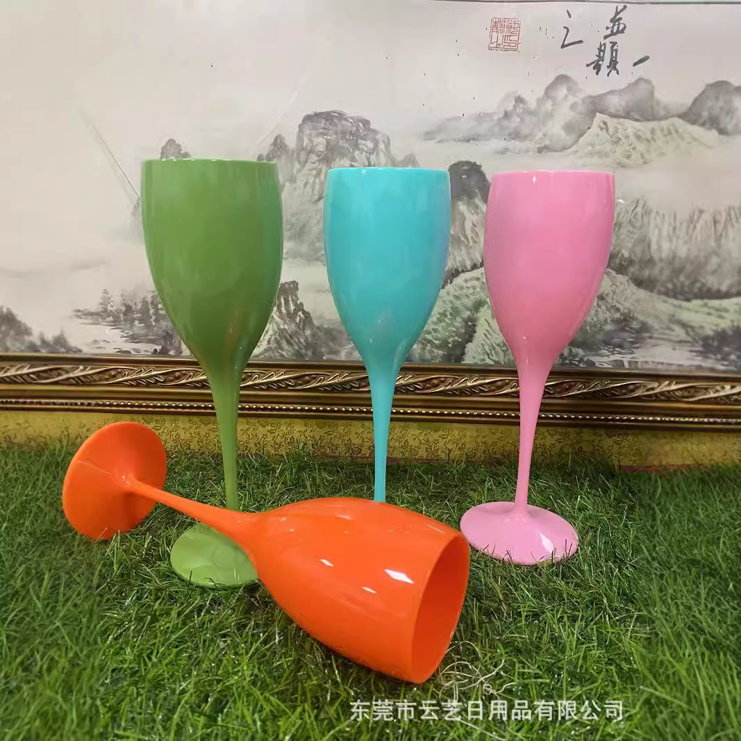 Copa de Champán Alta de Plástico PS, Estilo Europeo y Americano, 180 ml, Transparente, Color Simple, Cambia de Color, Suministro Directo de Fábrica