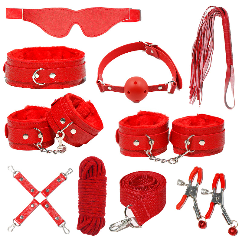 Juego de accesorios Jiuai SM incluido con esposas, látigo de cuero, tapón anal, suministros divertidos para habitaciones de parejas adultas, herramientas de juego sexual