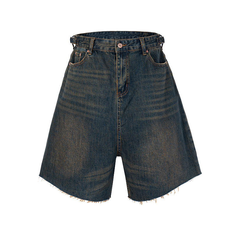 Beautiful Trendy Baxi Skater Mud Dyed Rouge Denim Shorts Unisex Vintage Loose Wide-leg Shorts