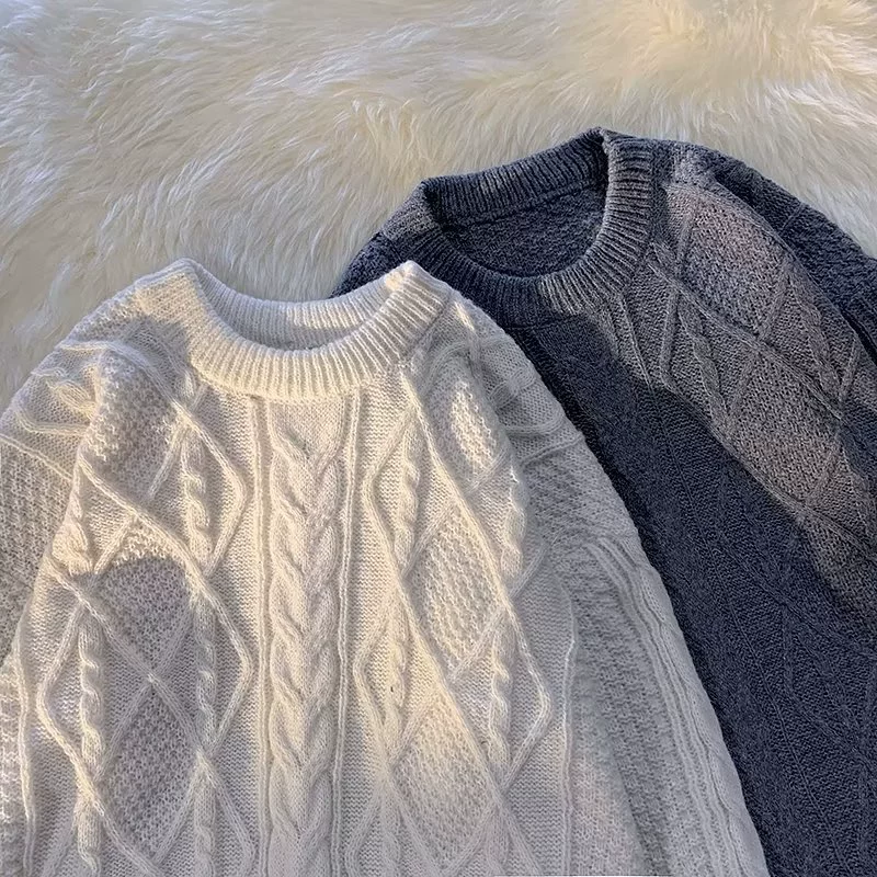 Оверсайз демисезонный шерстяной свитер, женский косы, M–XXL, серый/белый