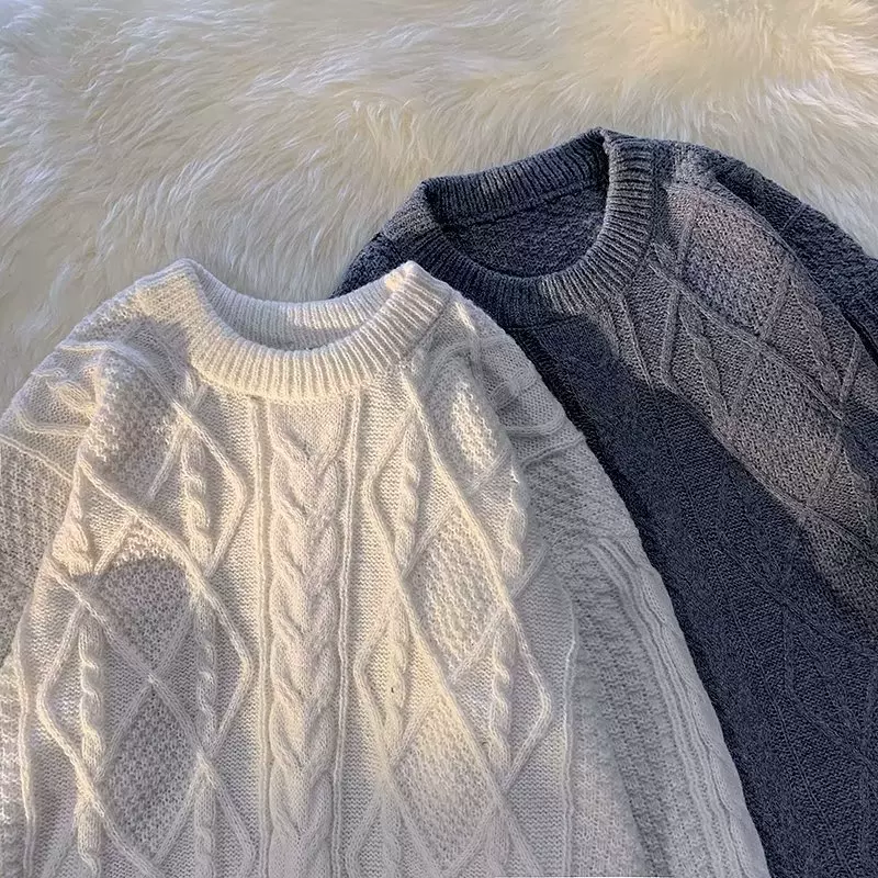Оверсайз демисезонный шерстяной свитер, женский косы, M–XXL, серый/белый