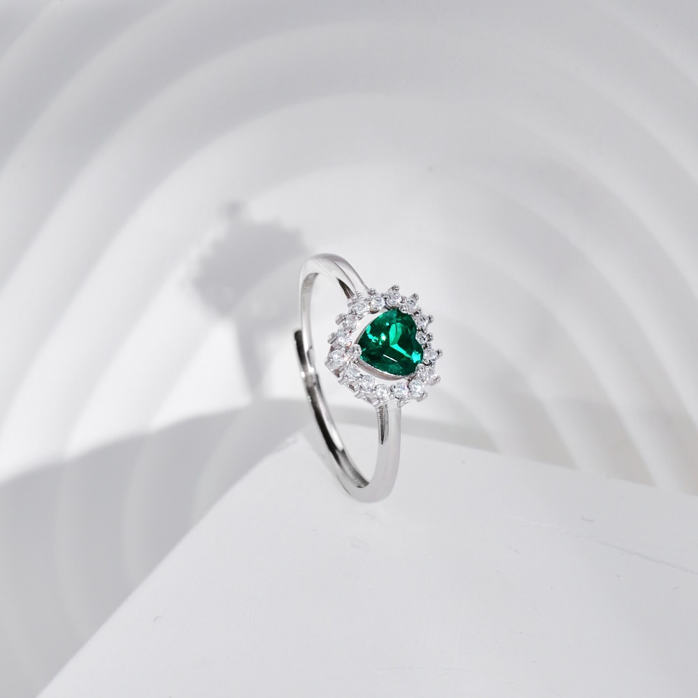 Heart Shape Pattern 925 Sterling Silver Zircon Heart Shape Open Rings