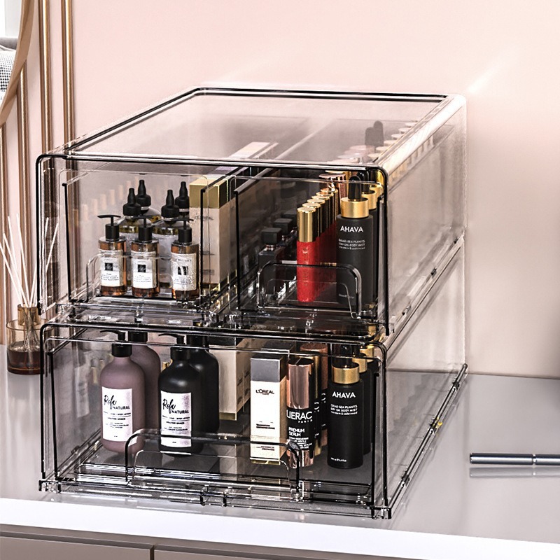 Caja de almacenamiento de plástico cosmético de escritorio transparente de gran capacidad para ropa juguetes ropa interior caja de almacenamiento tipo cajón