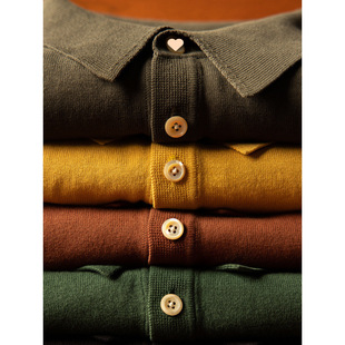 Italian Polo Shirt Men's American Retro Casual Knitted Handsome Lapel Short-Sleeved Shirt Summer