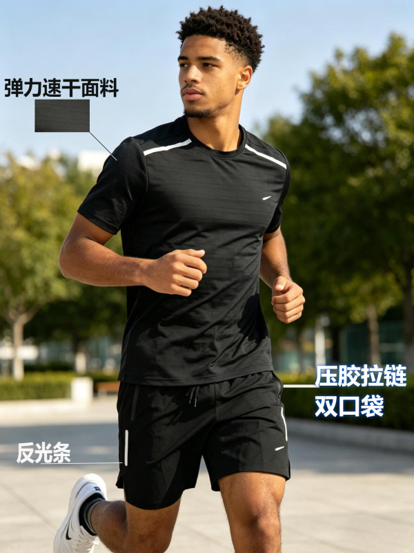 Cross-Border Foreign Trade Elastic Quick-Drying Sports Suit for Men and Women, Lightweight Sports Short-Sleeved Summer Sports Training Running Suit Cross-Border Foreign Trade Elastic Quick-Drying Sports Suit for Men and Women, Lightweight Sports Short-Sleeved Summer Sports Training Running Suit