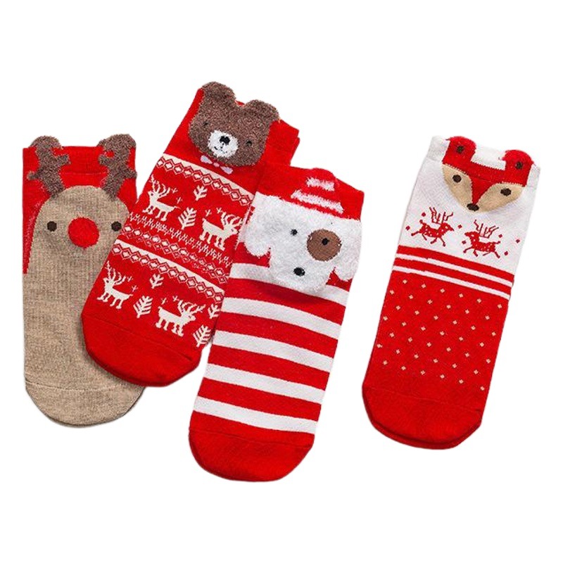 Calcetines de otoño e invierno para mujer, calcetines de algodón, calcetines navideños con dibujos animados, calcetines cortos navideños de estilo japonés con dibujos animados en 3D