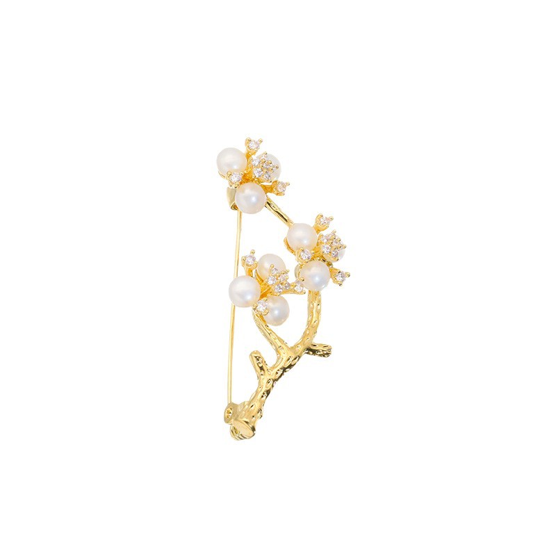 Natural de agua dulce perla broche Flor del ciruelo ramillete de alta calidad 18K chapado en oro real color de la joyería de retención al por mayor Zhuji Perla image 5