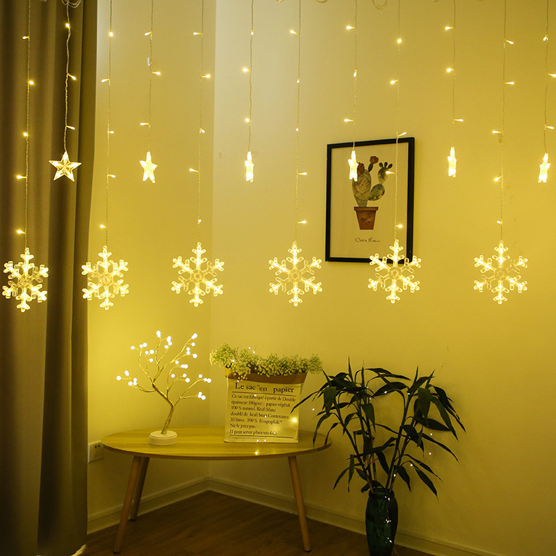 Transfronterizo LED cortina de Navidad luz interior supermercado ventana decoración de la boda Pentagram estrella copo de nieve Red cortina roja Luz