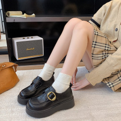 黑色一脚蹬乐福鞋女2025春新款百搭厚底增高单鞋英伦风软底小皮鞋