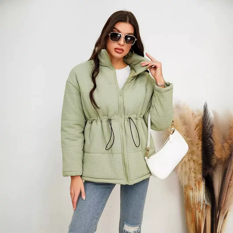 Fashionable winter brace with zipper, jacket, European style, for import, drawstring