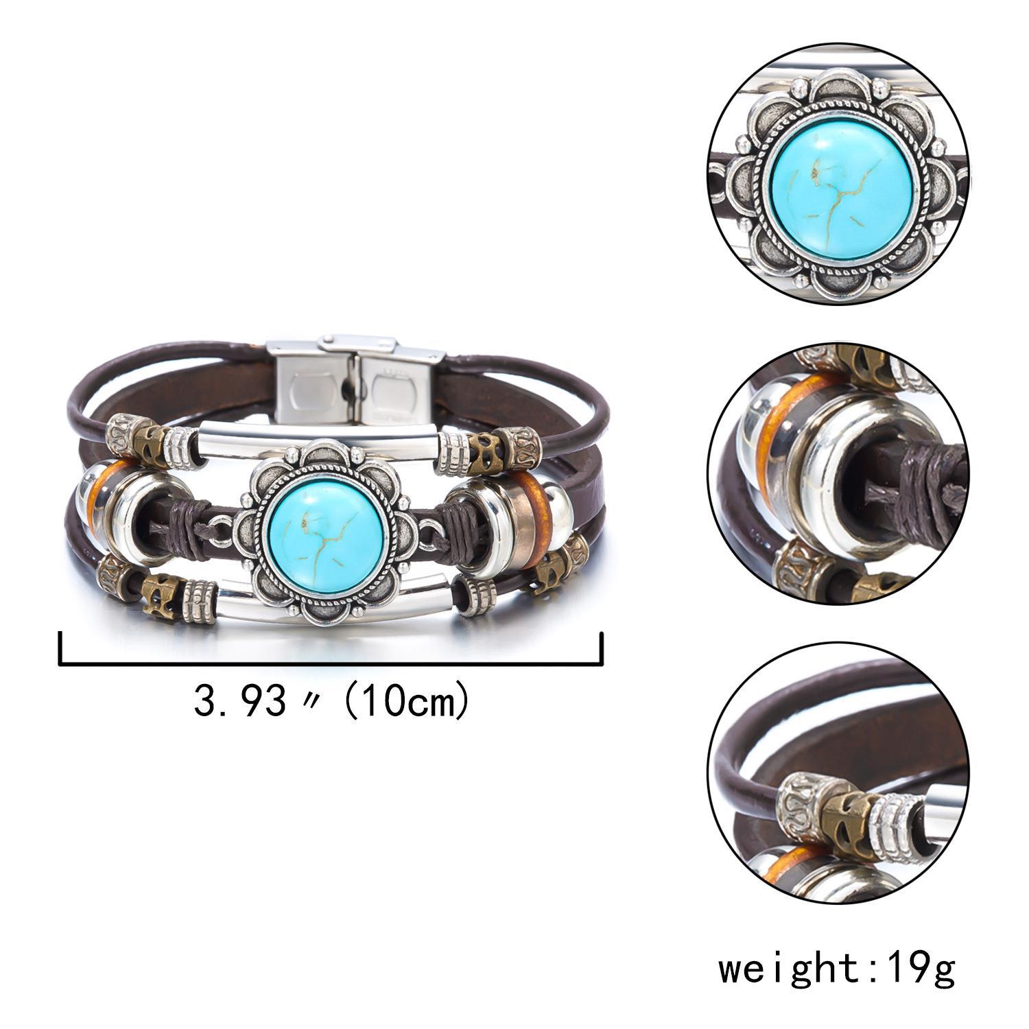 Retro Simple Style Flower Pu Leather Alloy Artificial Crystal Unisex Bracelets display picture 3