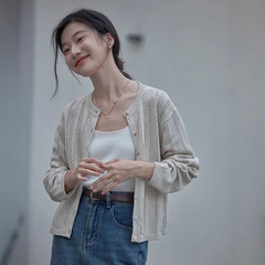 觅定长袖针织开衫外套女秋冬薄款外搭毛衣法式设计感小众上衣显瘦