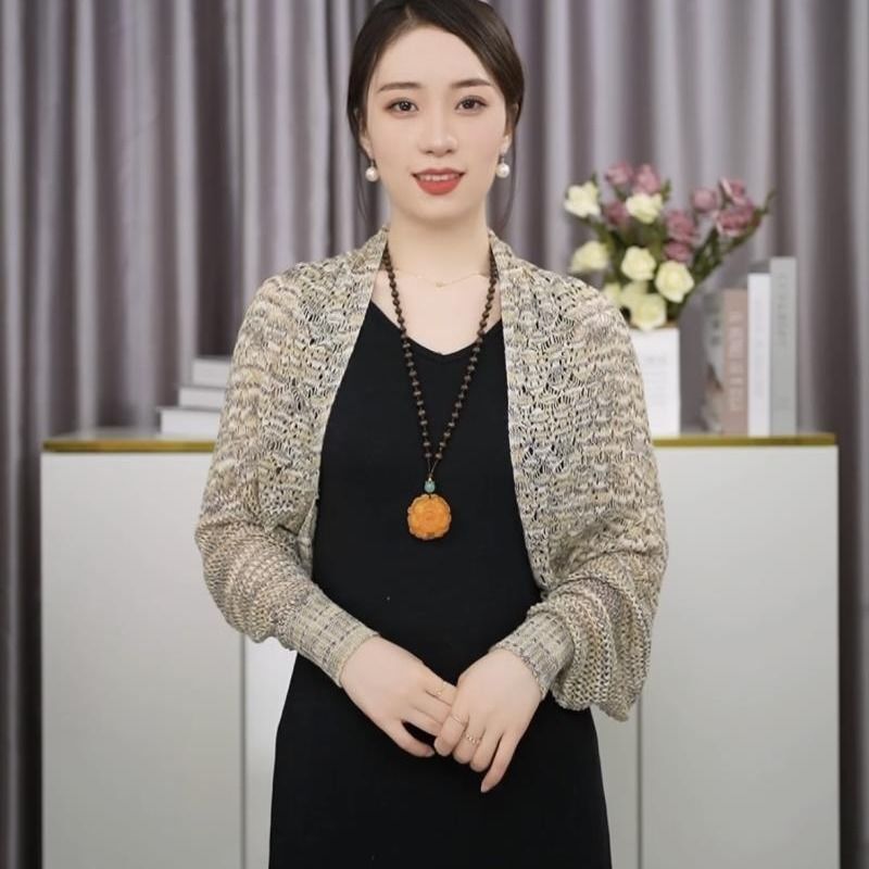新型韓国版百合サテンカラー透かし彫り長袖ストール女性夏氷糸エアコンルームストール頚椎カーディガン肩|undefined