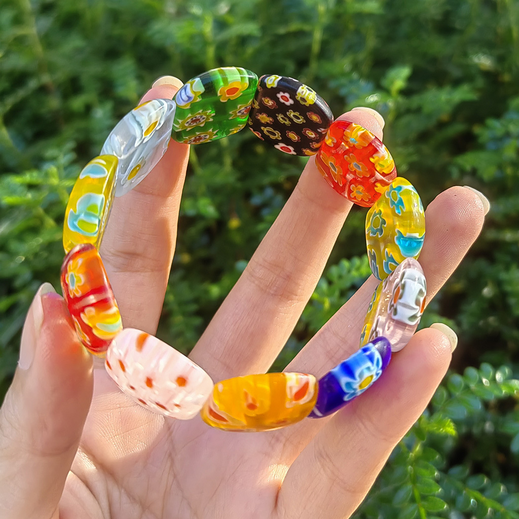 50g Weight Stretch Adjustable Clasp Closure Type Bracelets Classification glass Chain Material 1 Piece Quantity Daily Occasion glass Material Round, Flower Pattern All Seasons Season Women's Gender Handmade Design Pastoral Style Pastoral Round Flower Glass Stretch Adjustable Beaded Bracelets Wholesale 6