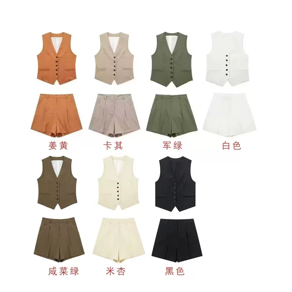 Foreign trade list! European and American Summer New Fashion Casual Sleeveless V-neck Vest Vest Shorts suit Women 9929321