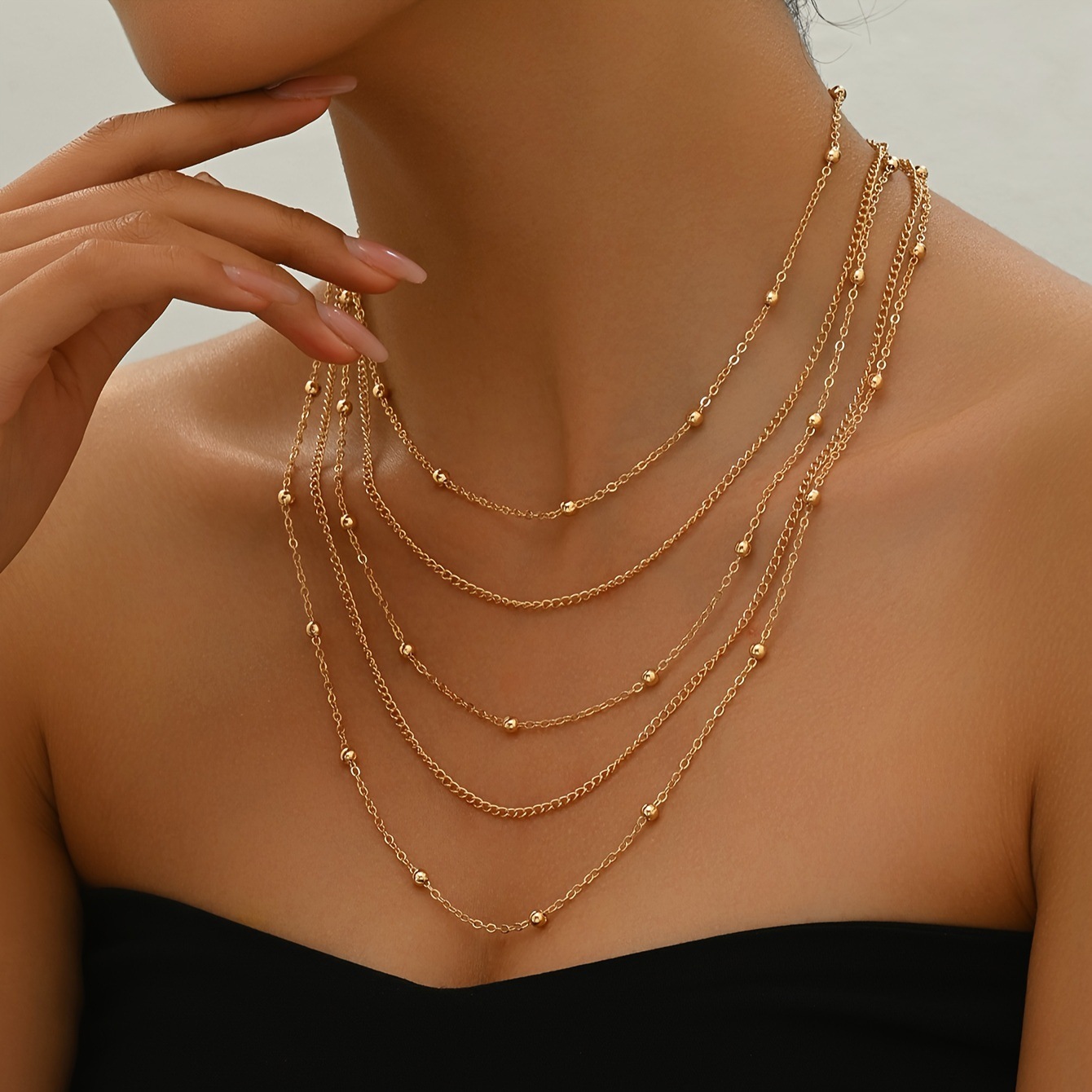 Multi-layer Beaded Necklace For Women Vintage Style Gold Chain_voghion.com