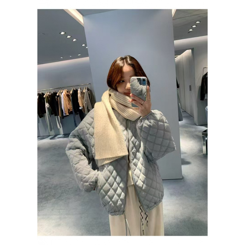 宽松大码加厚棉服韩版秋冬防风软糯保暖菱格拉链羽绒棉衣女外套|undefined