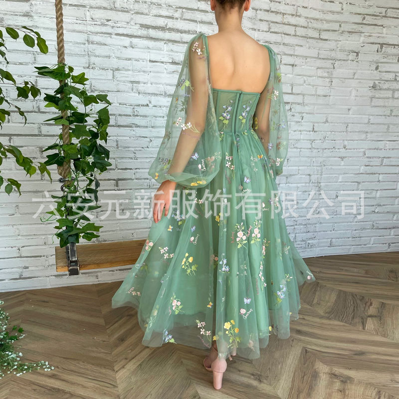 Europa y América Comercio exterior Amazon AliExpress deseo estación independiente de las mujeres nuevo bordado burbuja manga larga vestido noche image 4