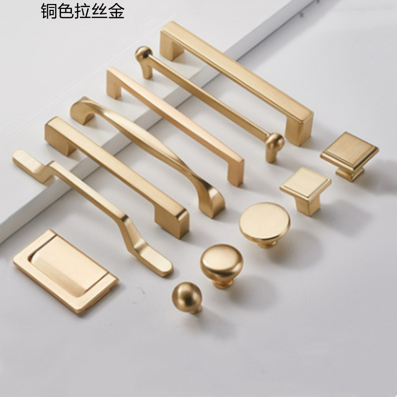 铜色拉丝金美式简约橱柜衣柜抽屉柜门把手 金色