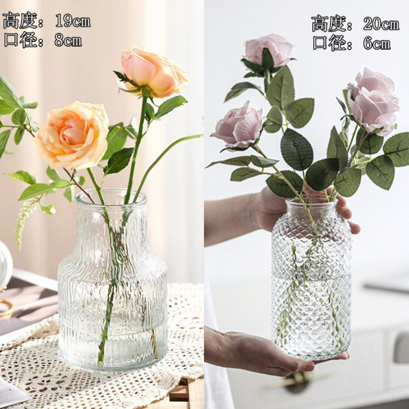 シンプルな透明なガラスの花瓶デスクトップフラワーアレンジメント水栽培ドライフラワー花瓶インスタイルの高価値リビングルームの装飾品|undefined