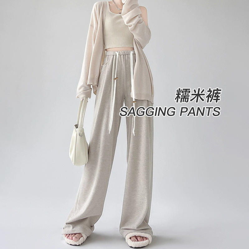 Pregnant women's pants spring new glutinous rice pants wide-leg pants can be worn before and after pregnancy drawstring pig nose buckle outer pants
