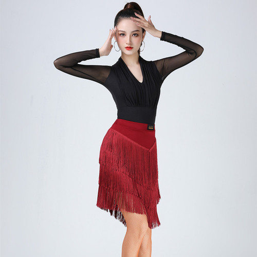 Black coffeee blue latin ballroom dancing dresses for women girls latin dance outfits tassels skirt dance competition costumes