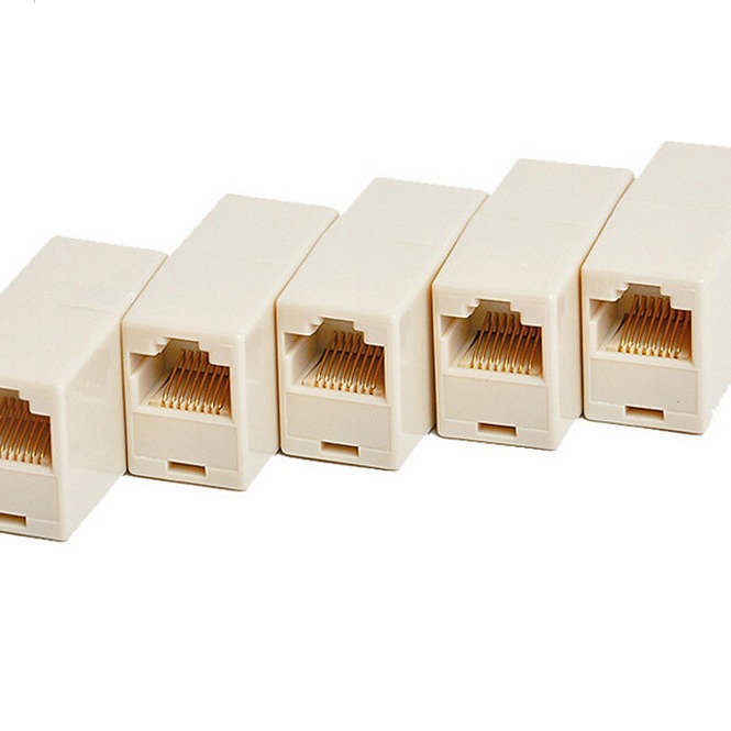 超五类直通头 电脑转接网线延长对接rj45连接器网络双通头中性