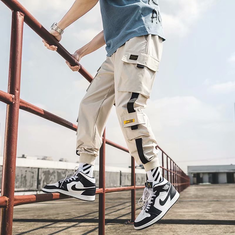 Men's Summer Thin Cargo Pants, Large Size, Cropped Sports Pants, Korean Style, Trendy Loose Jogger Casual Long Pants