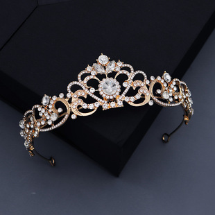 Baroque Alloy Crown European And American Wedding Bridal Jewelry Banquet Performance Headdress Rhinestone Pearl Crown display picture 1