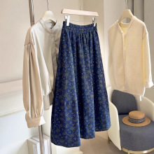 咖色碎花半身裙女秋2025新款小个子高腰百搭松紧腰a字伞裙中长裙