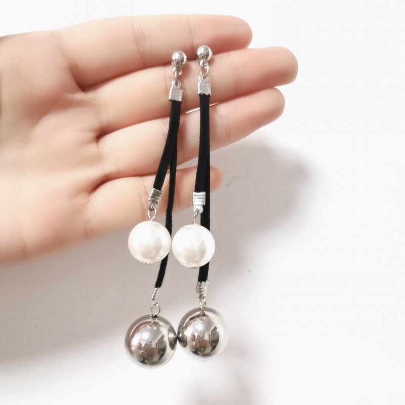 No Inlaid Inlay Material Long Leather Rope Pearl Pendant Earrings Wholesale Nihaojewelry