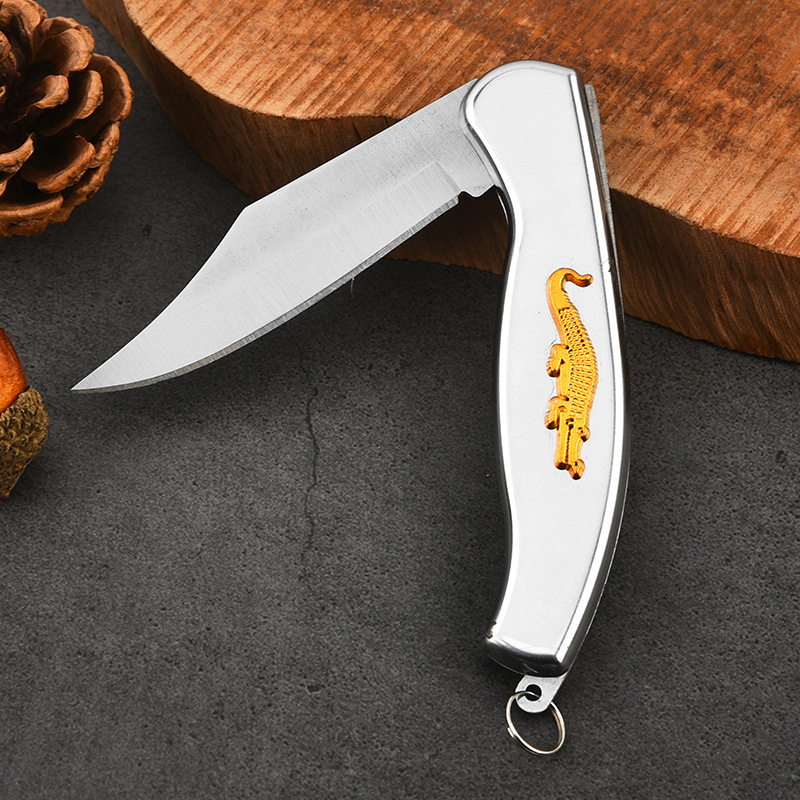 Fábrica directa de acero inoxidable plegable portátil camping al aire libre cuchillo de cocodrilo cuchillo de regalo de frutas caseras
