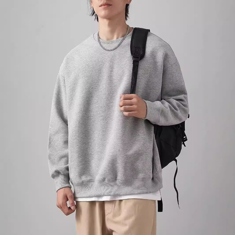 460G Heavy Crewneck Sweater Men's Autumn Solid Color Hatless Jacket Loose Joker Turtleneck Base Shirt Warm
