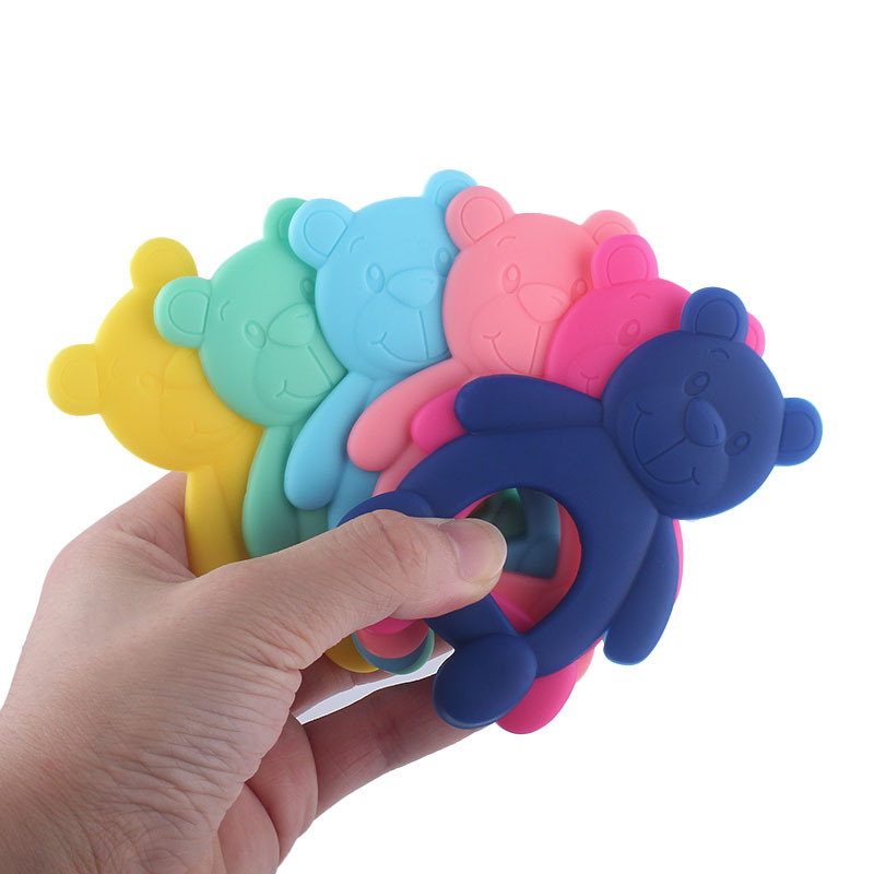 Bebé juguetes creativos bebé suministros fabricante bebé mordedor nuevo animal de dibujos animados oso molar silicona mordedor palo