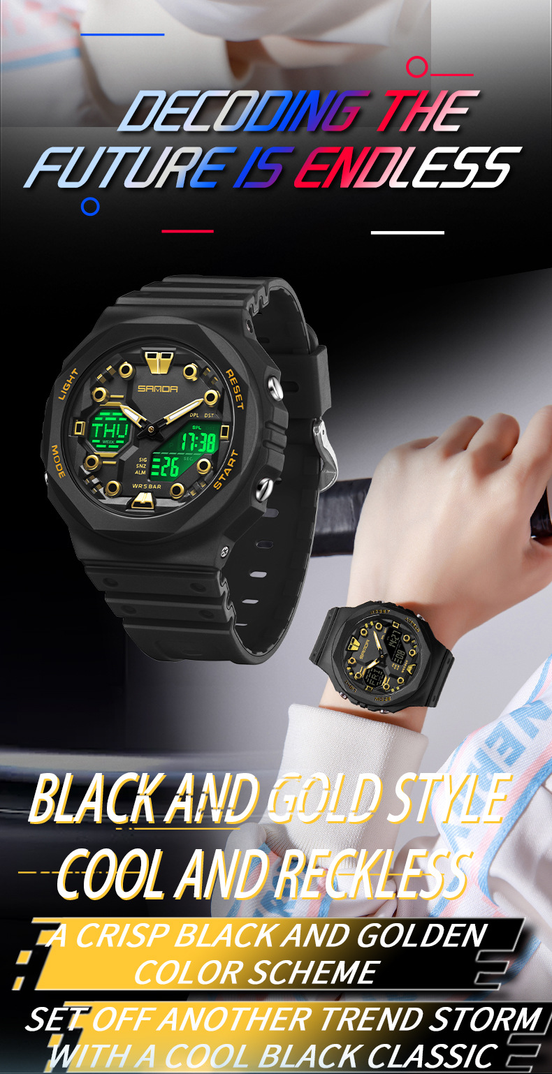 Sanda Sanda 6200 Orologio elettronico Esplosioni Sveglia multifunzionale Orologio impermeabile Orologio Cool Beginning Orologio per studenti delle scuole superiori_voghion.com