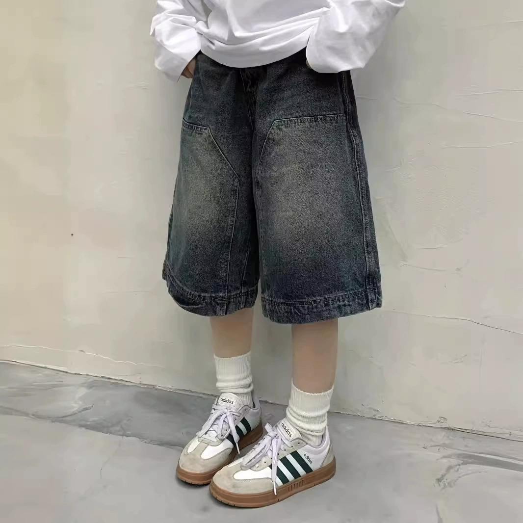 Модные американские ретро-стирание нишевые джинсовые шорты для мужчин и женщин с прямыми ногами, старые повседневные дикие укороченные брюки