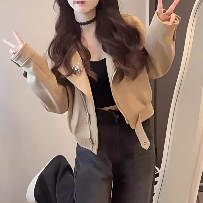 Khaki short coat for women, 2025 spring new vintage casual loose chic slimming jacket top Khaki short coat for women, 2025 spring new vintage casual loose chic slimming jacket top
