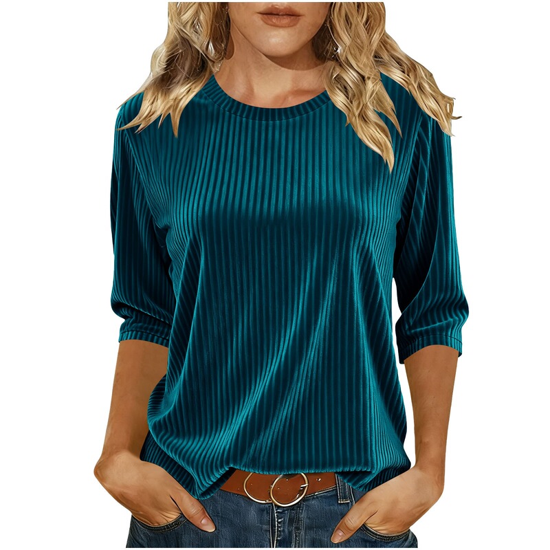 Women's Velvet Round Neck 3/4 Sleeve T-Shirt Shirt, Three-Quarter Sleeve Round Neck Top Women's Velvet Round Neck 3/4 Sleeve T-Shirt Shirt, Three-Quarter Sleeve Round Neck Top