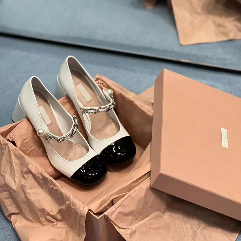 High Version Miu Home Mary Jane Shoes 2023 New Retro French Style Chanel Style Thick Heel Sandals Shoes Women's Shoes