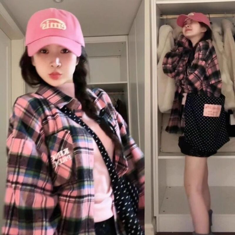 幂式穿搭格子衬衫女慵懒风复古宽松衬衣开衫外套长袖上衣春秋季|undefined