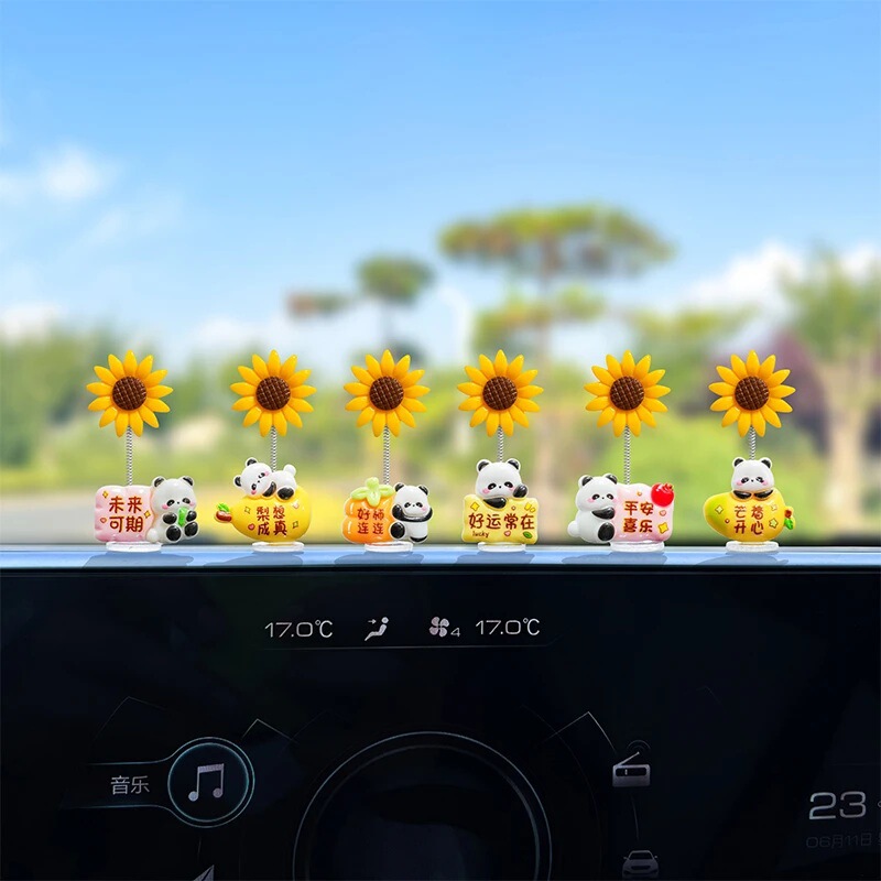 一気に優勝祝福パンダひまわり車の装飾品電気自動車のインテリアアクセサリーオフィスワークステーション減圧装飾|undefined