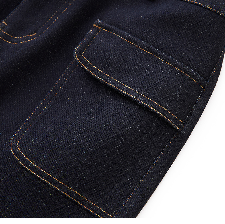 Chân váy denim cạp cao phong cách Hồng Kông cổ điển, dáng ôm xẻ tà dài giữa — Màu xanh đậm chi tiết 12
