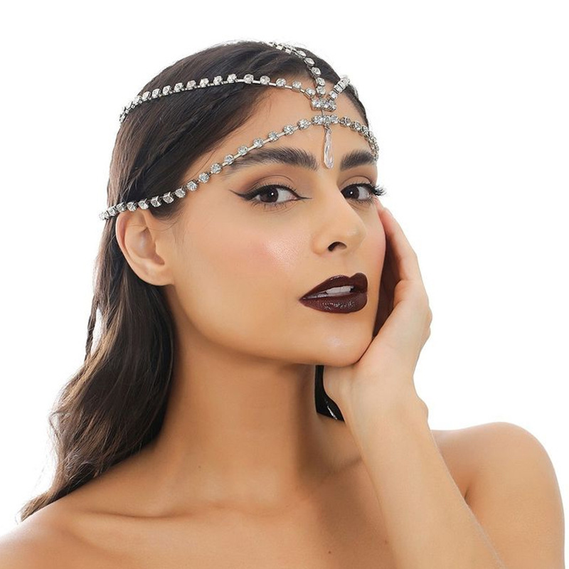 Europa y América de moda gota de agua cadena de cabello sencilla cadena de frente de diamante de alta calidad joyas de novia cadena de cabello mujer