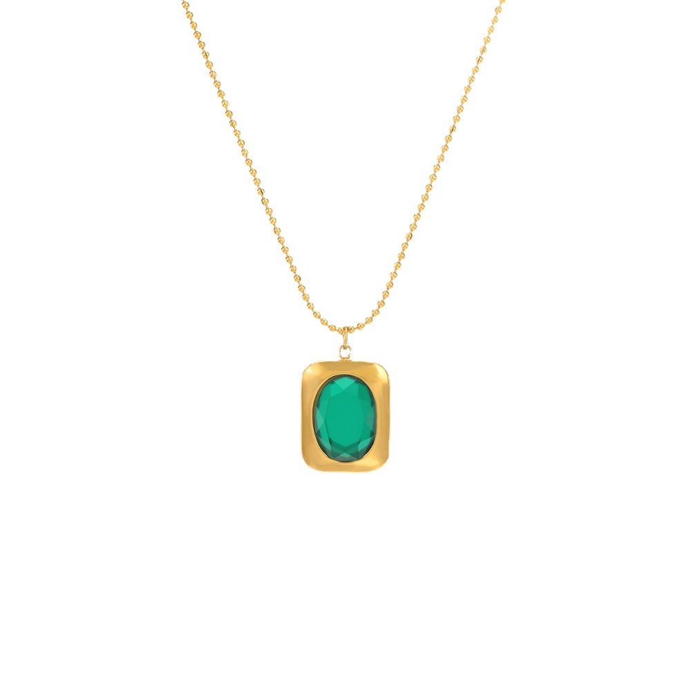 Collier pendentif émeraude style rétro nacre acier inoxydable_voghion.com