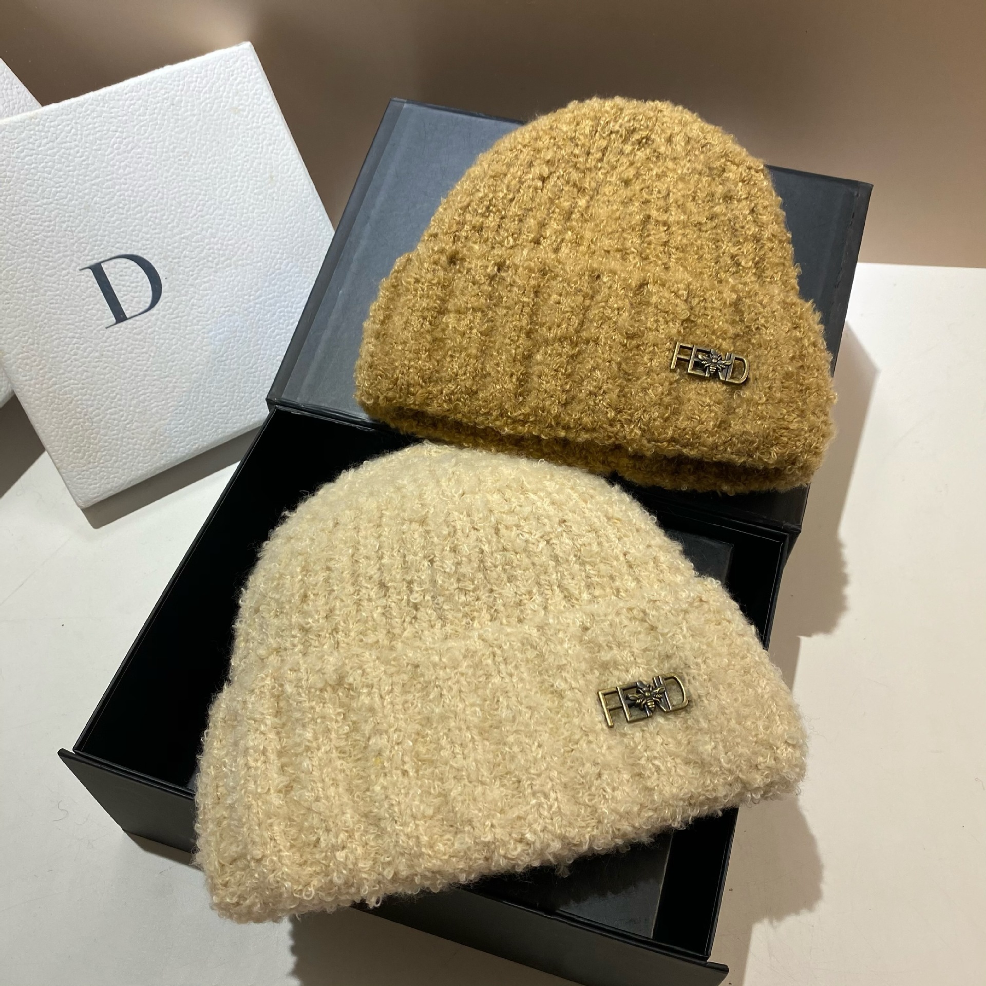 Korejska verzija nove slatke pletene kape s pletenim uzorkom F-labela, zimske tople i debele vjetrootporne kape s janjećim puloverom._voghion.com